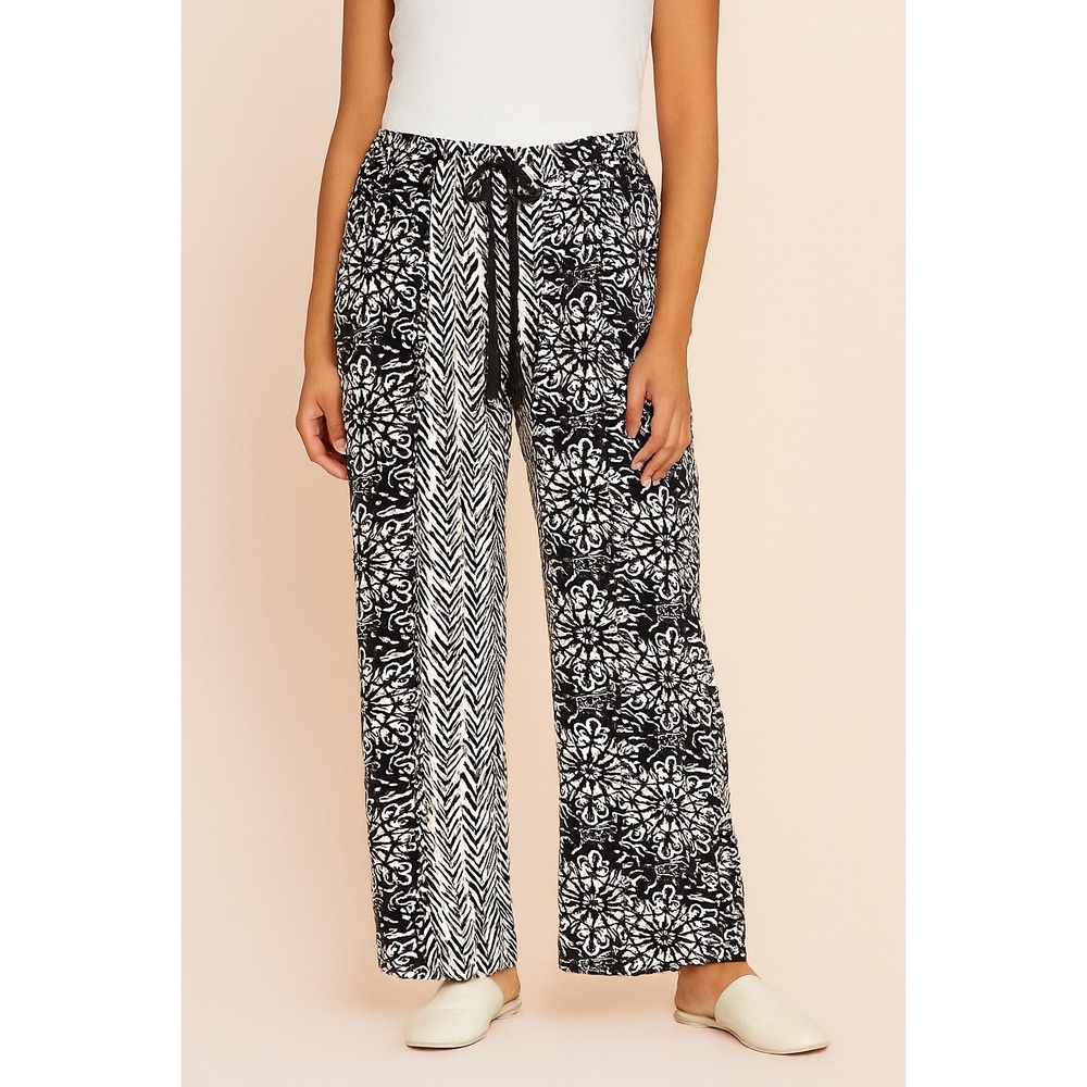 Chico's Black & White Floral Chevron Print Wide Leg Drawstring Lounge Pants